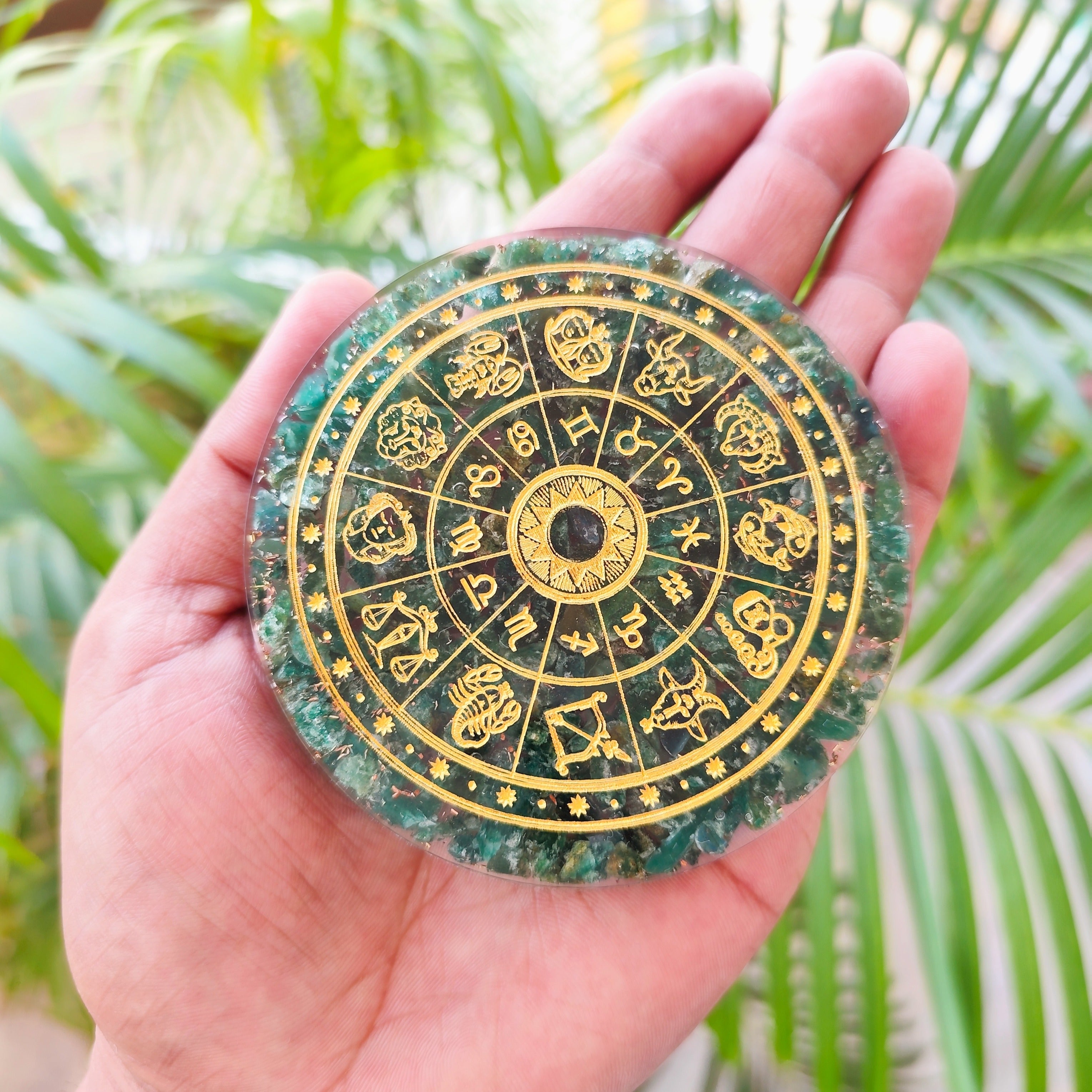 Green Jade Zodiac signs Engraved Orgonite Plate